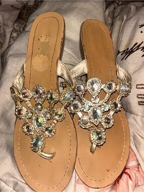 Madeline Stuart Metallic Gold Strappy Wedges